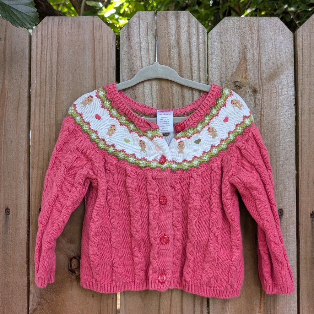 Gymboree Baby Girls Pink Cable Knit Gingerbread Holiday Cardigan Sweater